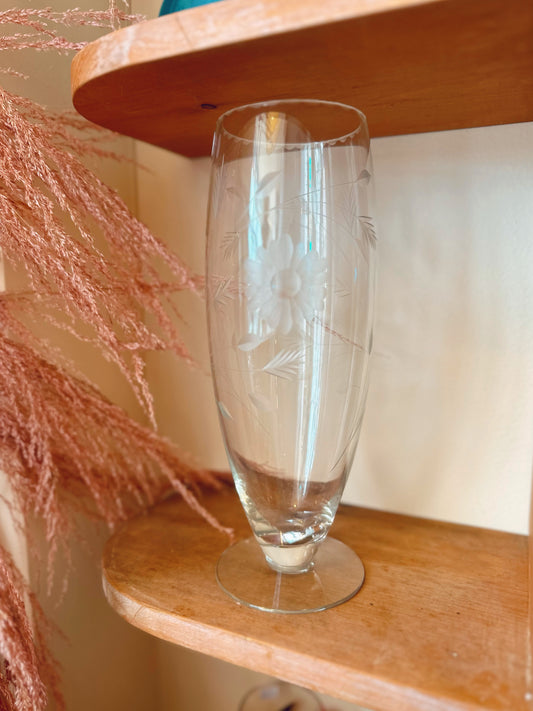Etched glass vase with floral design