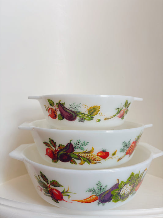 JAJ Pyrex England - “Market Garden” 3 piece casserole set