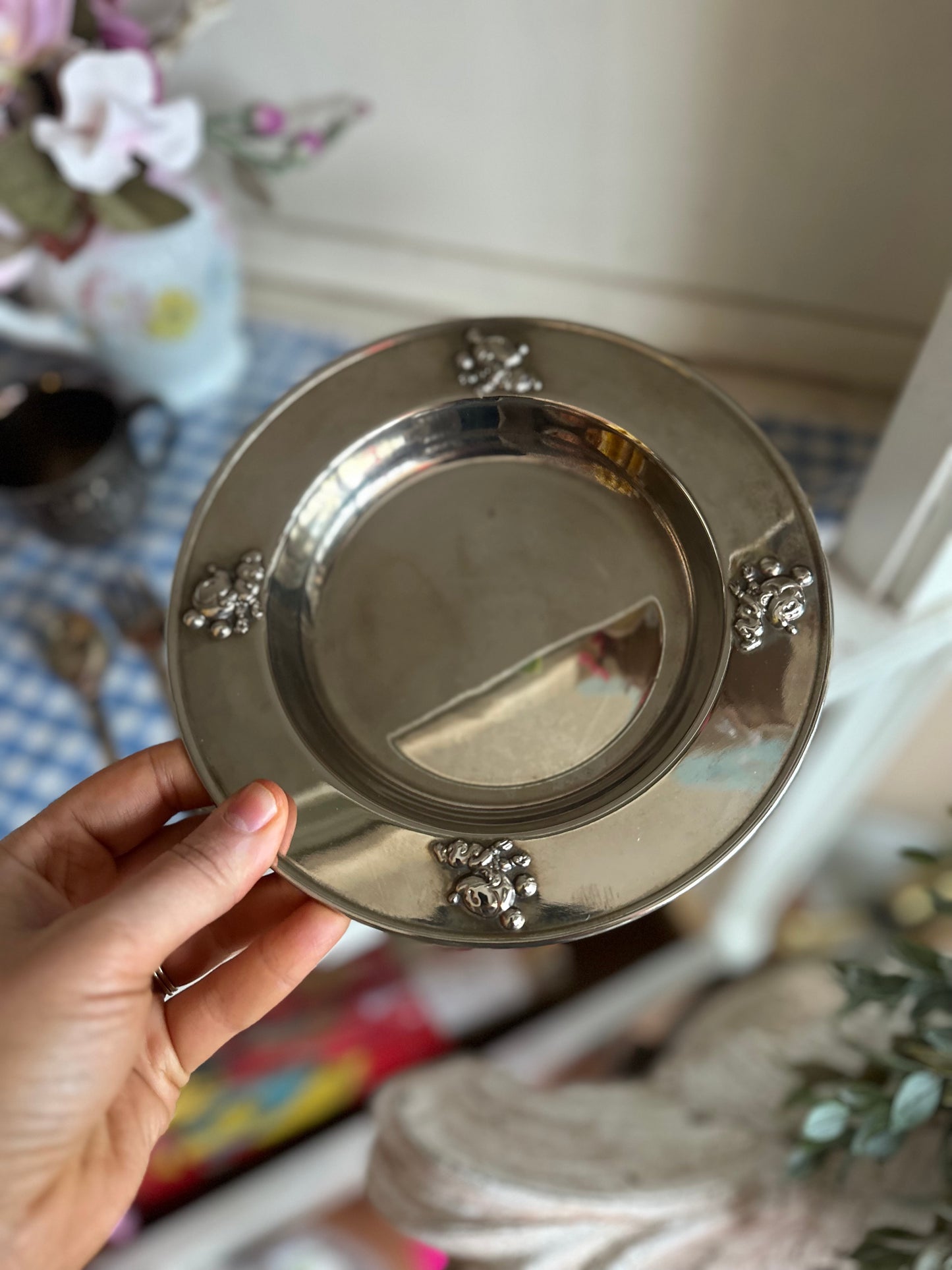 Mickey Mouse Silver Plate Kids serving set - cup, plate, spoon & fork