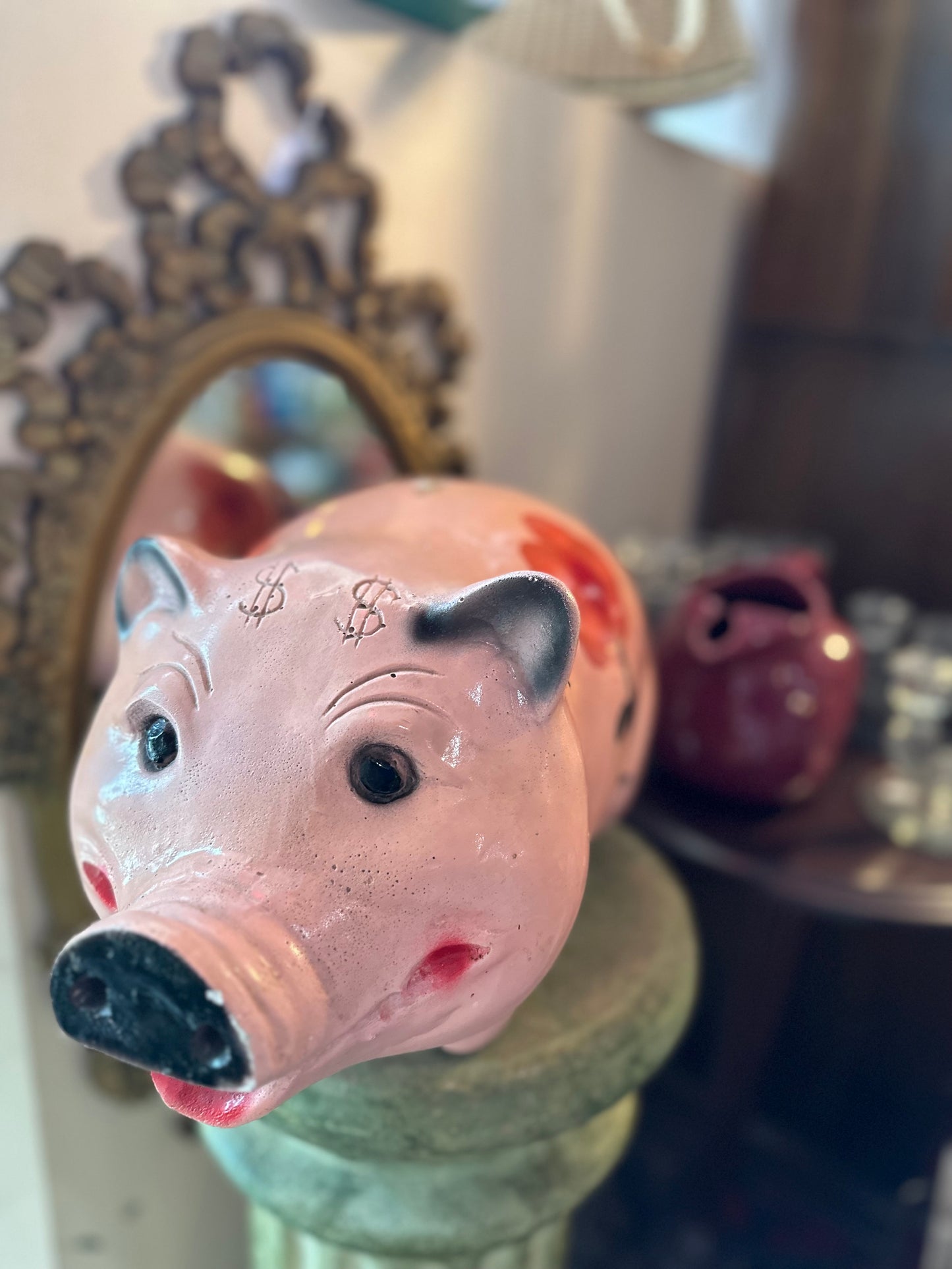 Large ceramic piggy bank with floral design