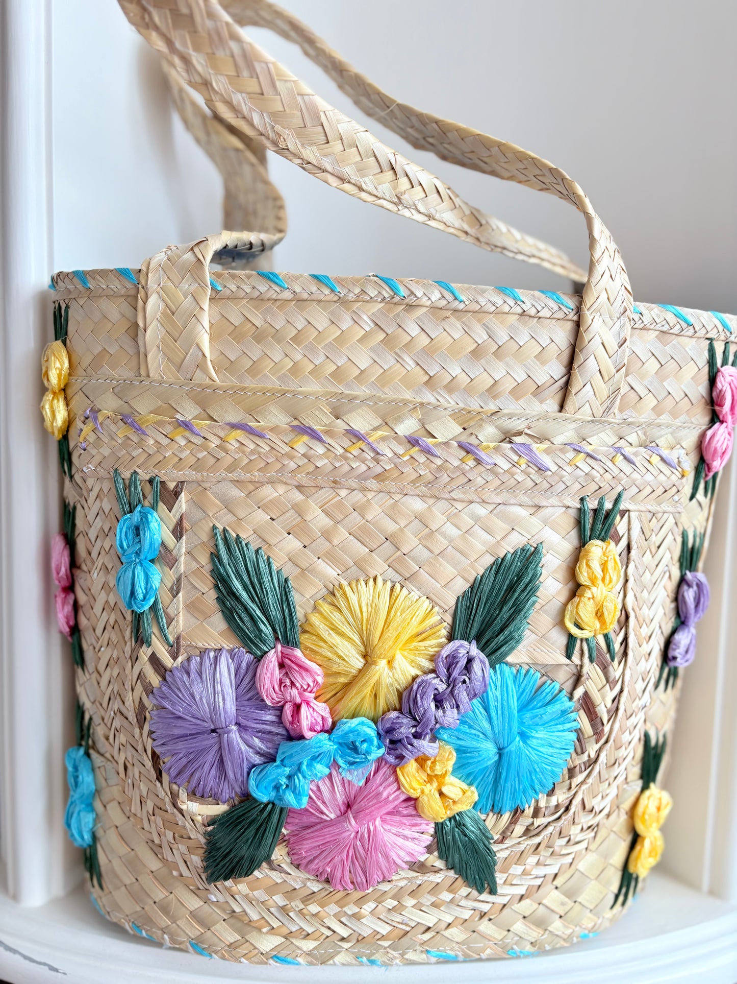 Woven floral beach bag