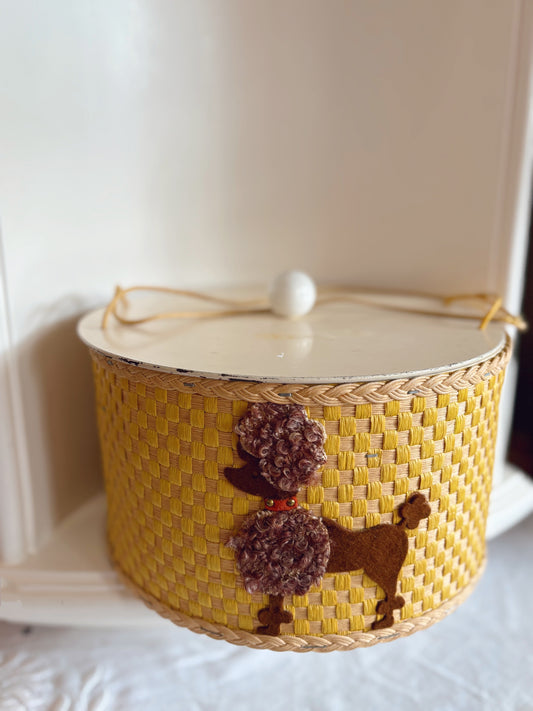 1950s Brown Poodle Sewing Basket with notions