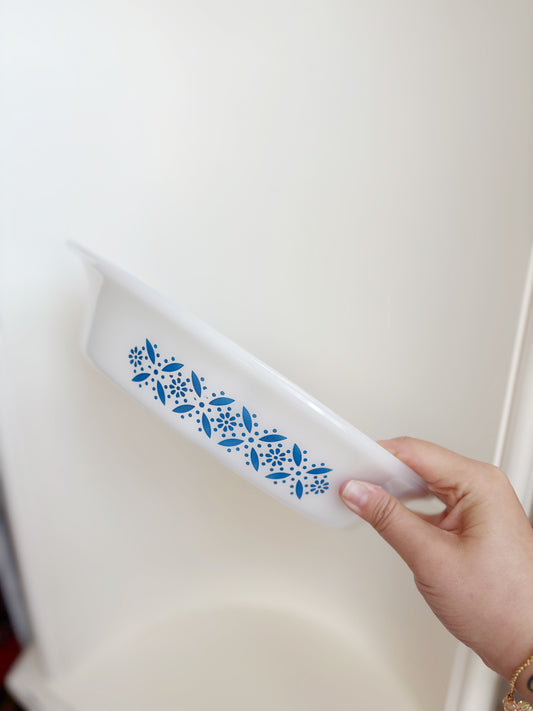 Glasbake Divided Casserole Dish - blue and white floral pattern