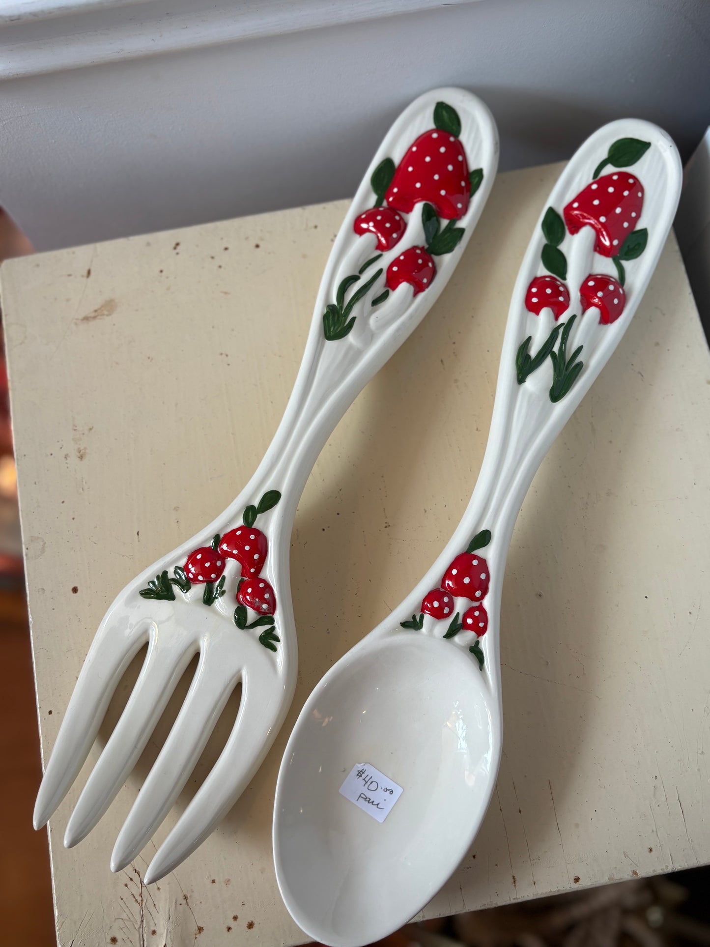 Ceramic wall hanging oversized mushroom spoon & form