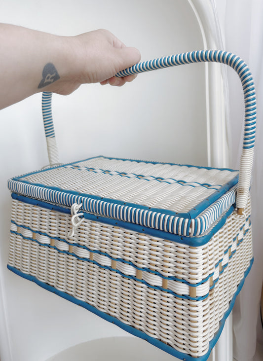 Blue and white sewing box
