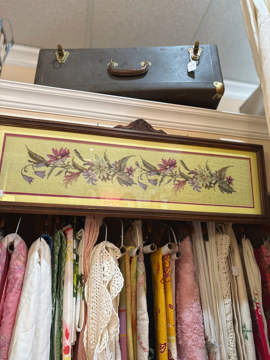 Long Framed Needlepoint Floral Picture