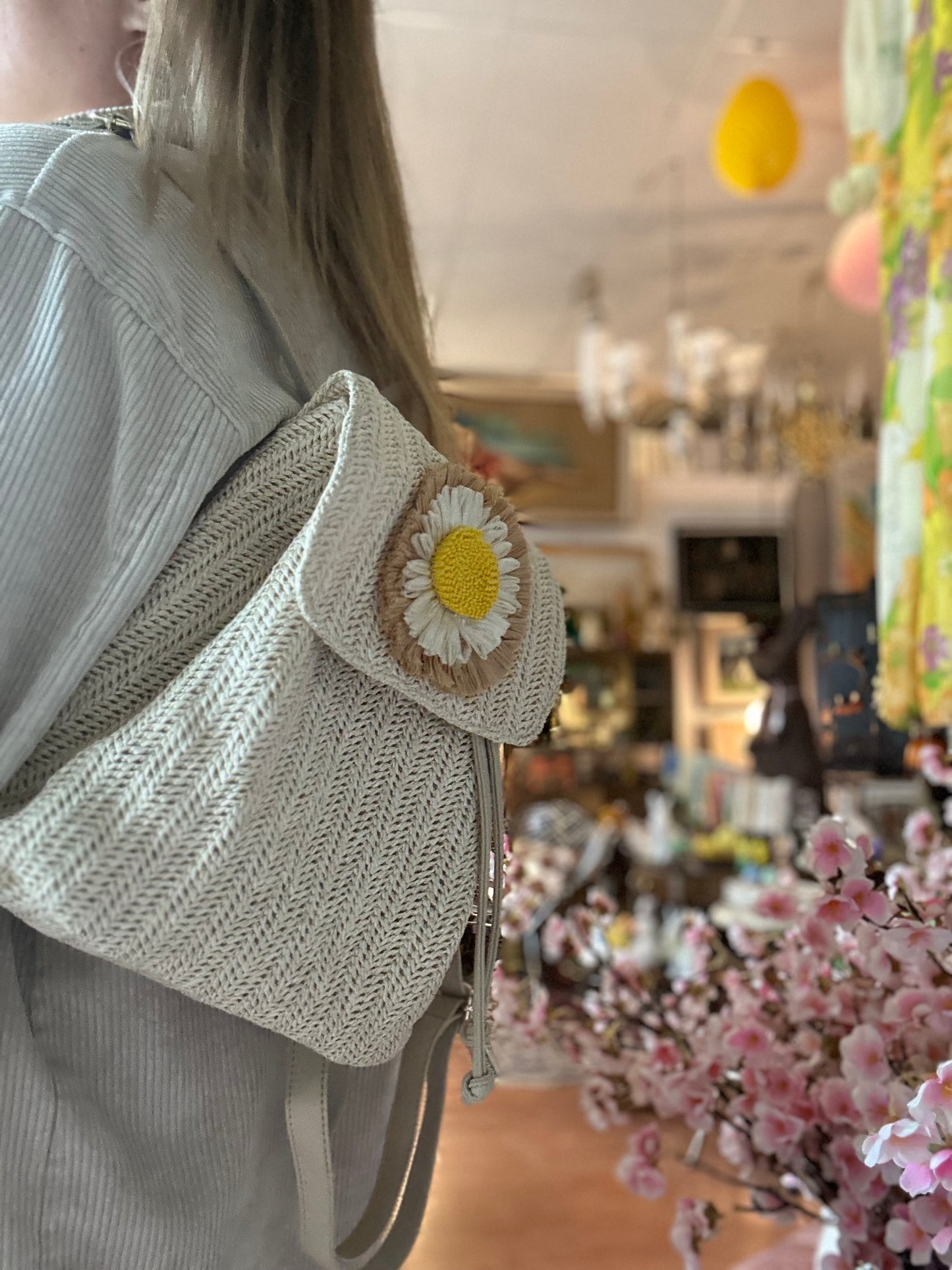 Woven flower mini backpack - no tag or markings