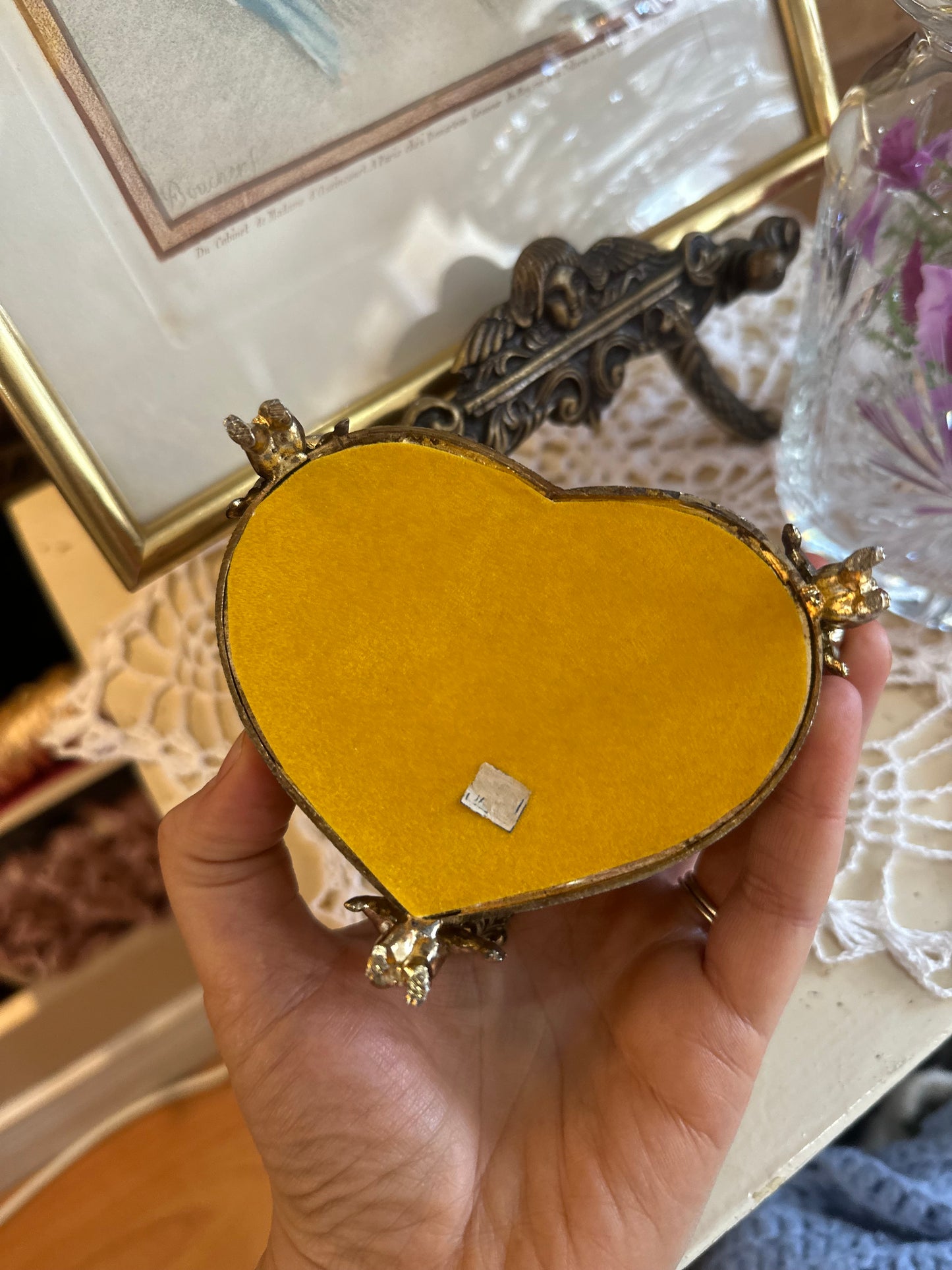 Brass Heart Shaped Jewelry Box with cherubs