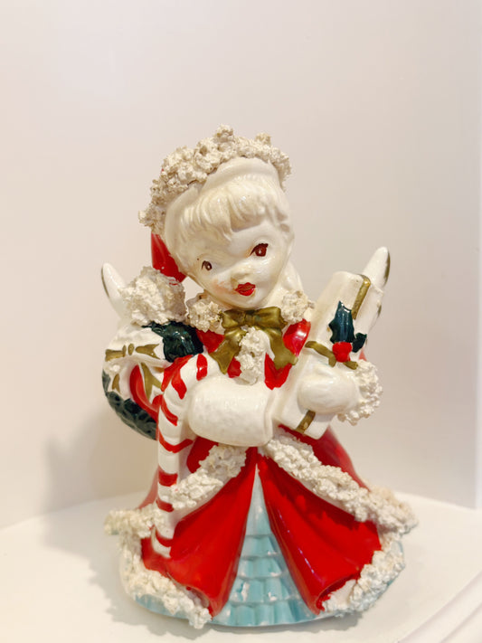 Napco Christmas Shopping Girl Planter- candy cane and gifts