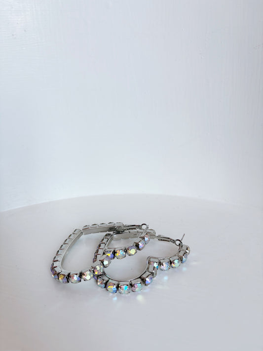 Heart rhinestone hoop earrings