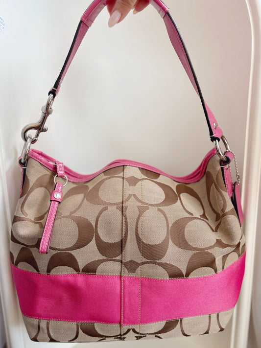 Coach CC Monogram pattern purse with pink details