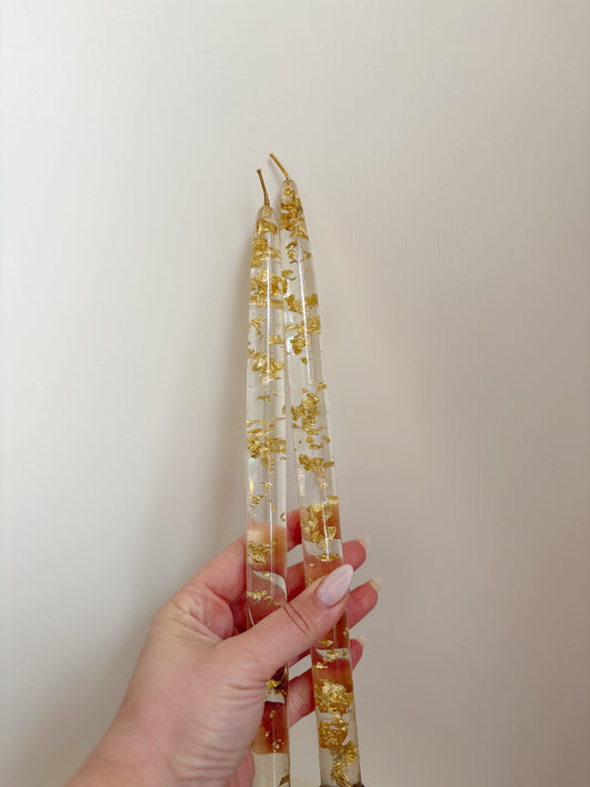 Pair of clear & gold lucite candlesticks