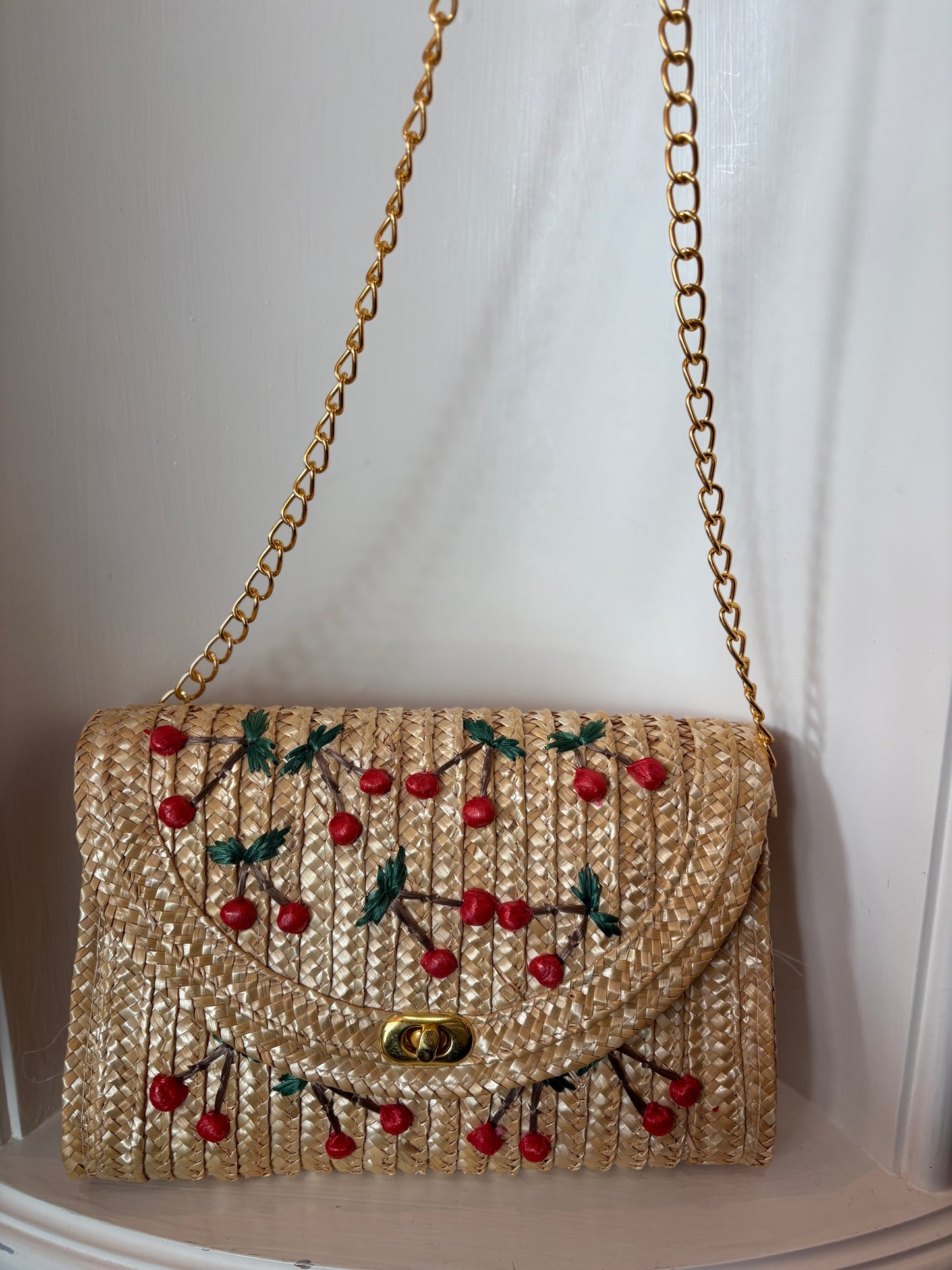 Straw Cherry Purse