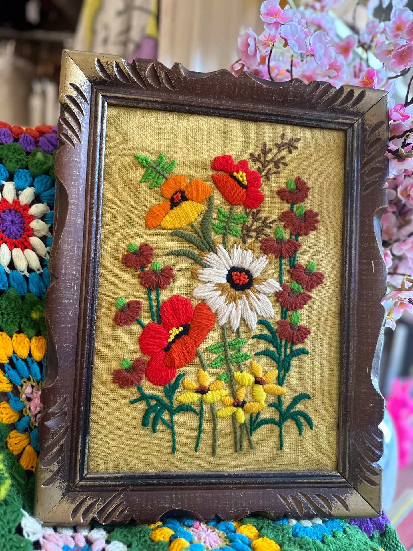 Framed Floral Needlepoint Art