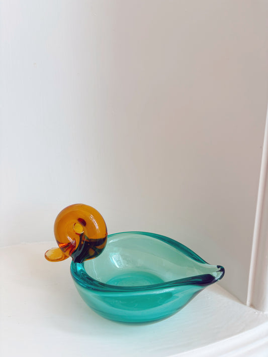 Small Art Glass Duck Dish