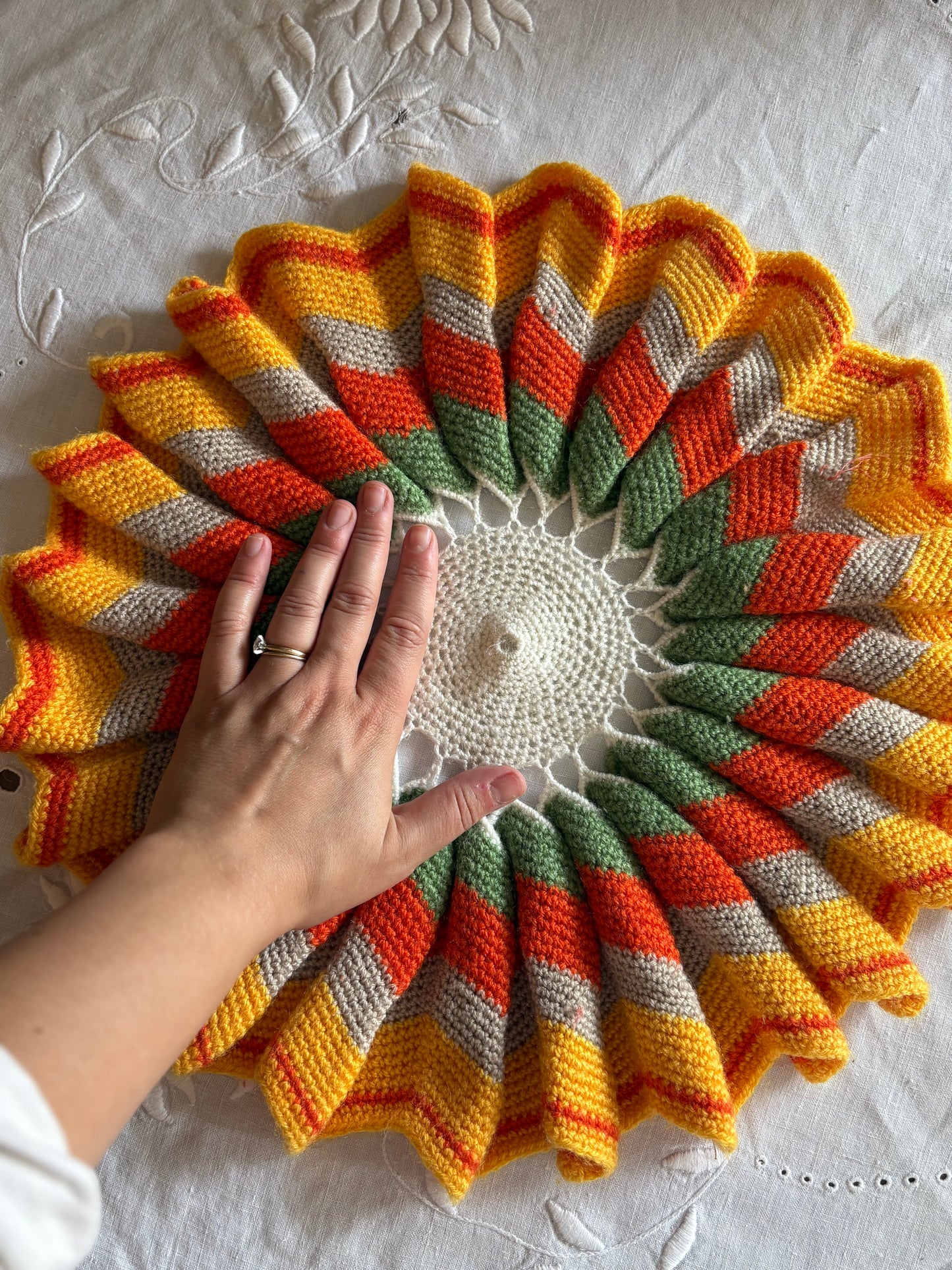 Colourful crochet doily - 16 inch diameter
