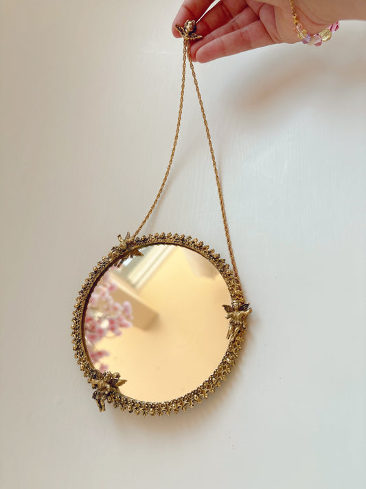 Wall hanging brass cherub mirror - made in Germany