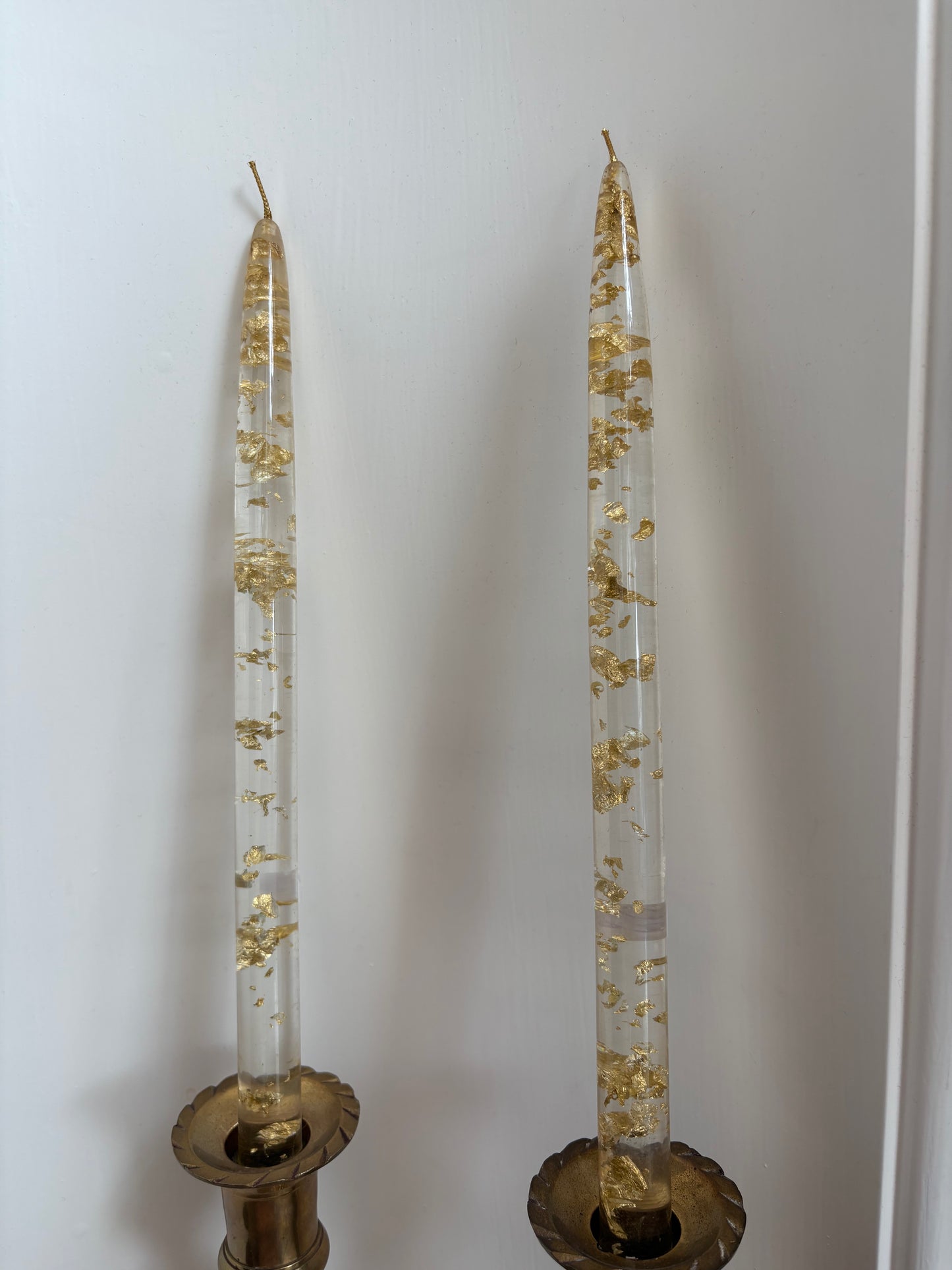 Pair of clear & gold lucite candlesticks
