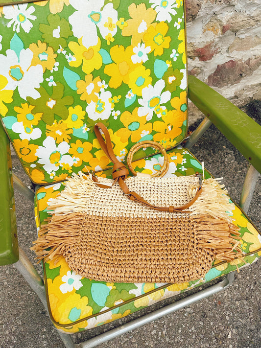 Summer woven handbag with bamboo handles