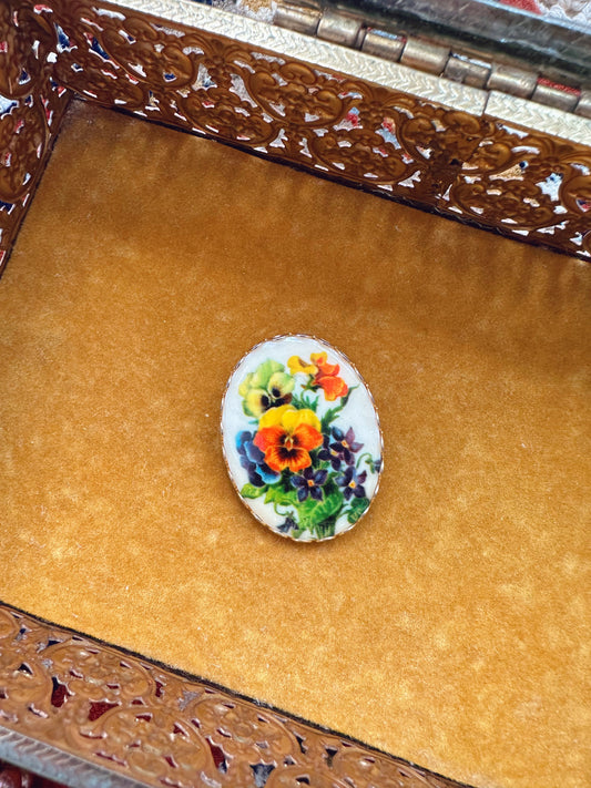 Oval Floral porcelain brooch