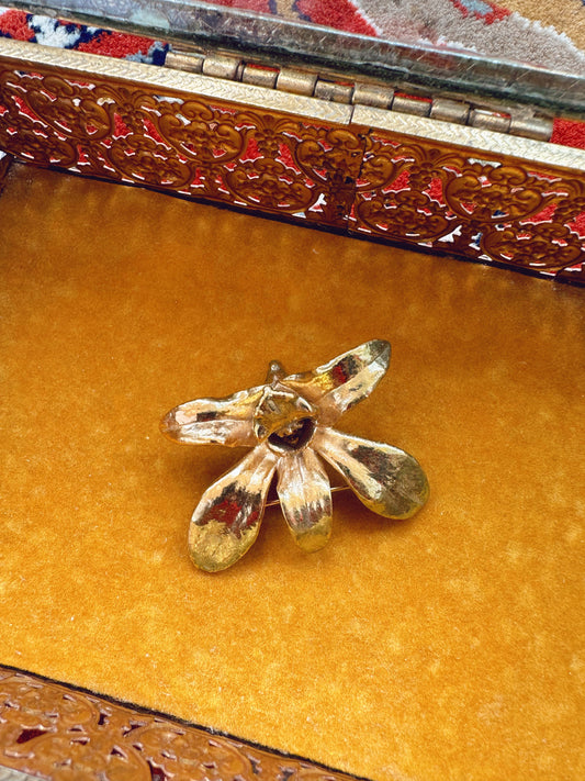 Risis 24K gold plate orchid brooch