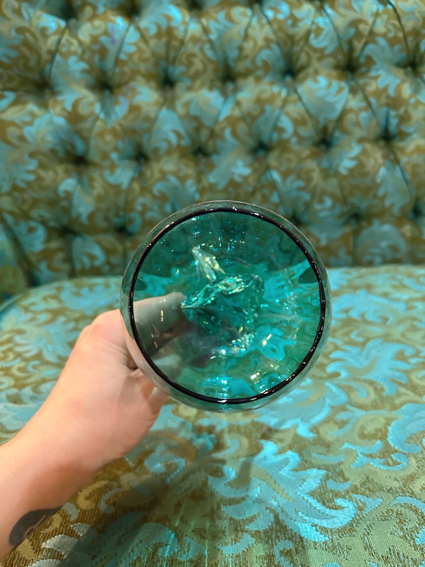 Italian Empoli 3 footed blue glass dish