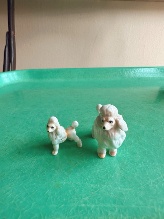Miniature ceramic poodle figurines - set of 2