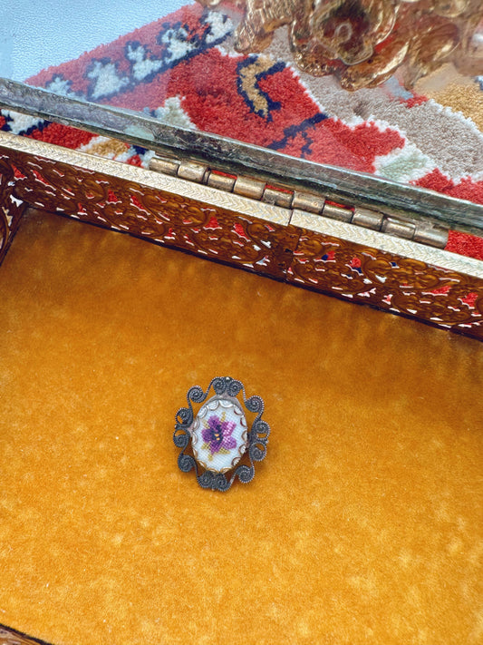 Needlepoint floral brooch