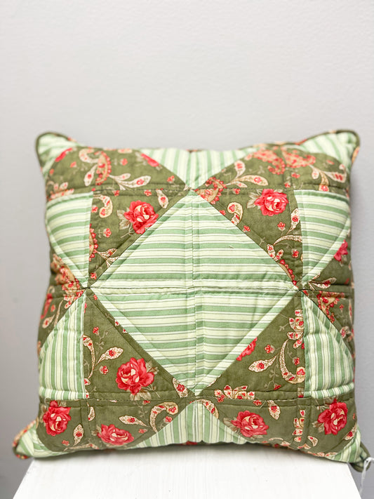 Green Stripes Quilted Pillow