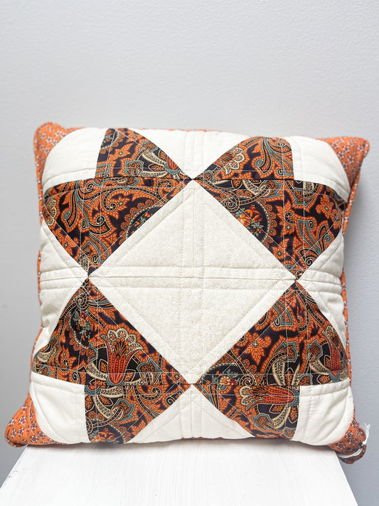 Orange Paisley Quilted Accent Pillow