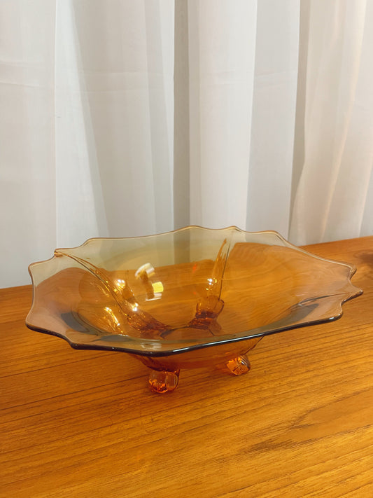 Amber Glass Footed Fruit Bowl