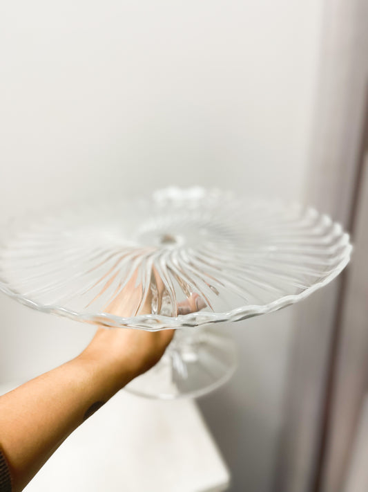 Large glass cake plate
