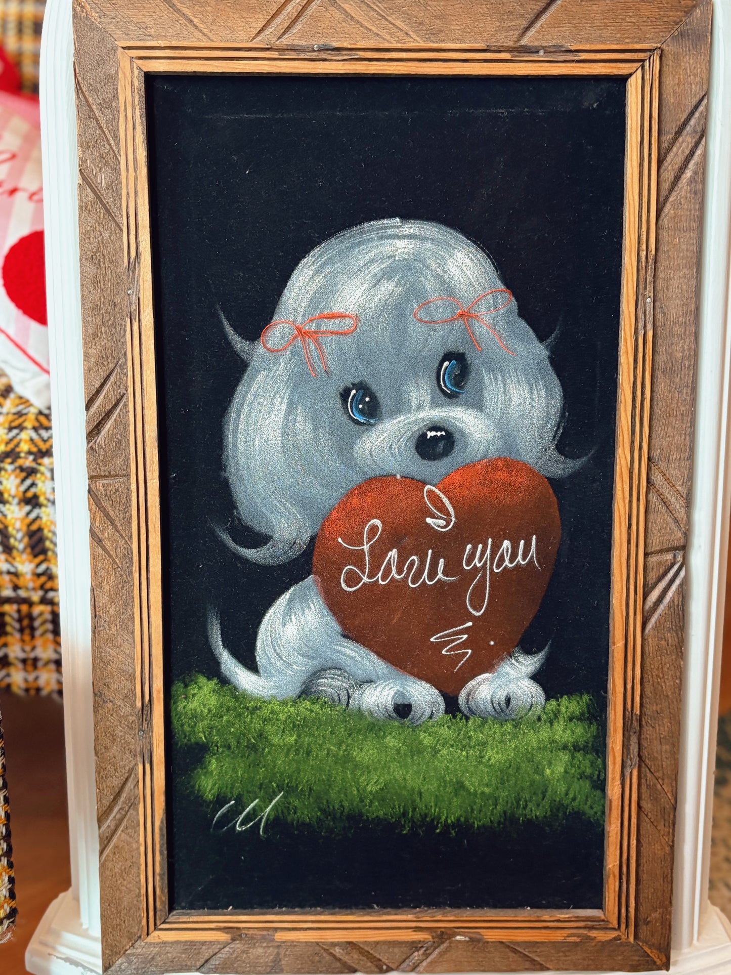 I love you puppy velvet painting