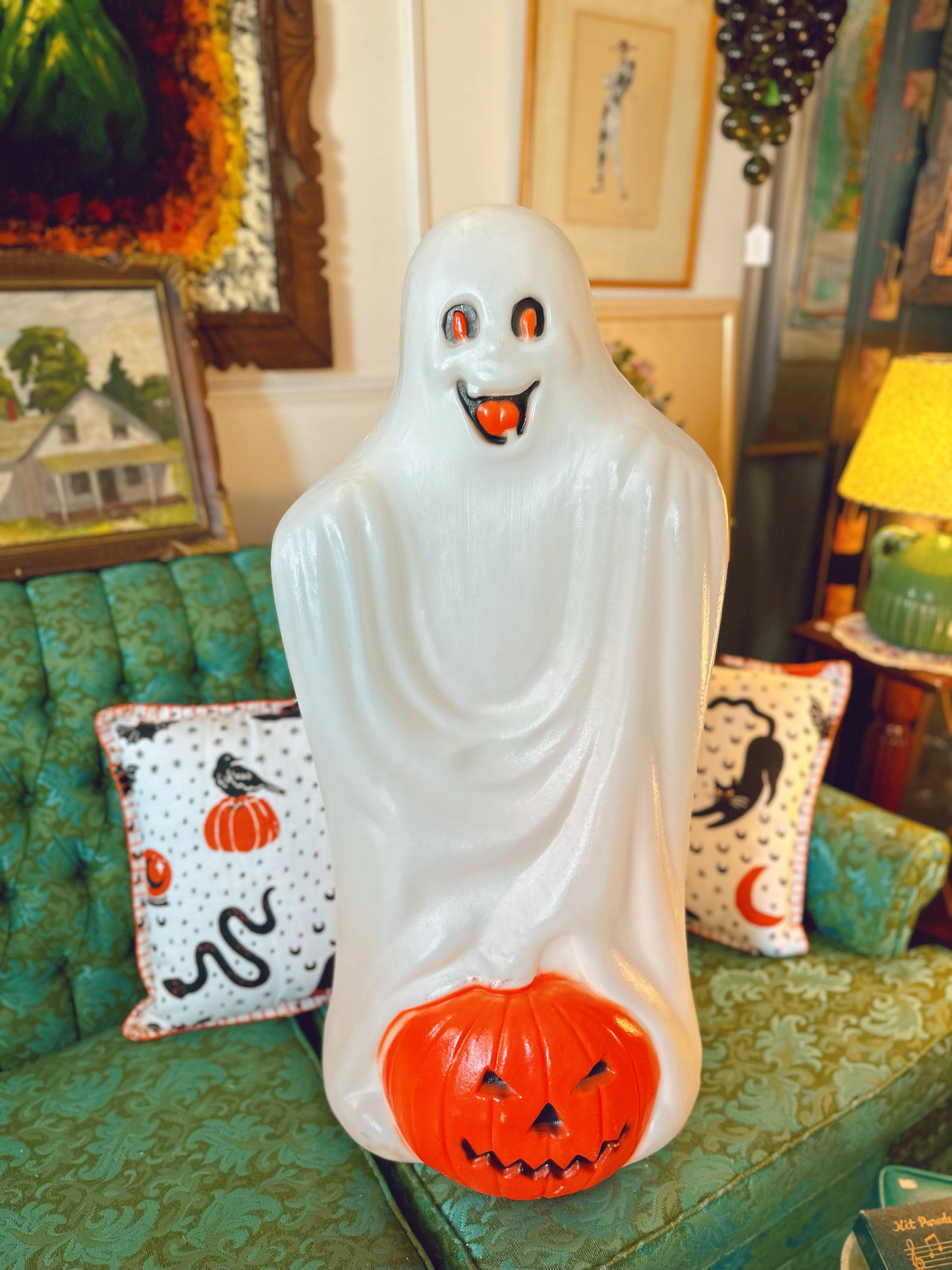 Large ghost vintage blow mold with pumpkin