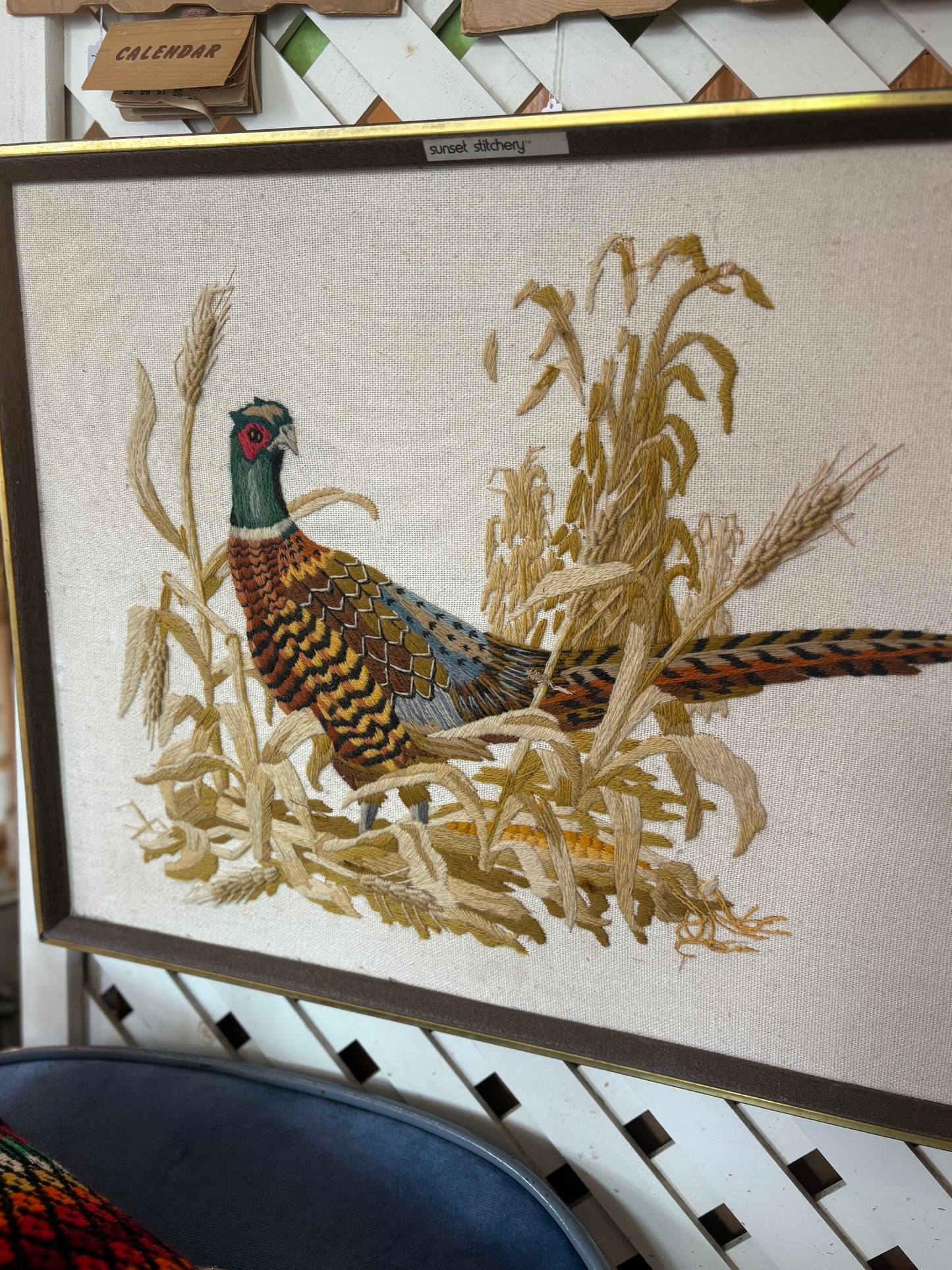 Pheasant Framed Needlework “Sunset Stitchery”