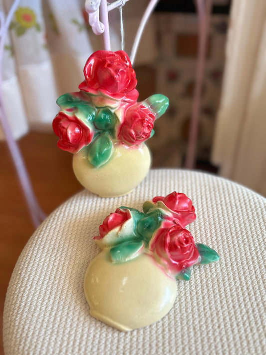 Pair of Chalkware wall hanging flower pots - roses