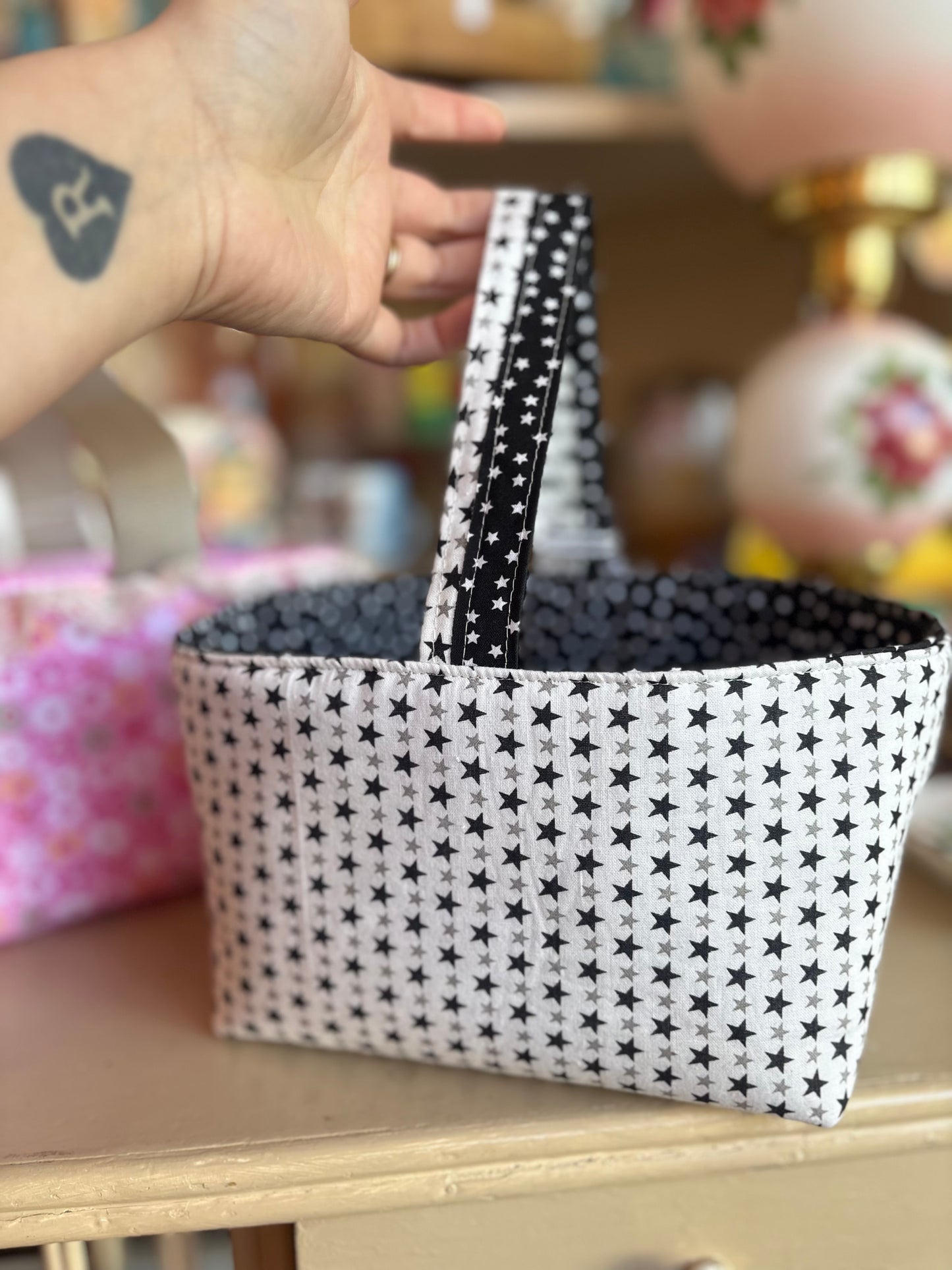 Black & White Stars Easter Basket handmade By Nana