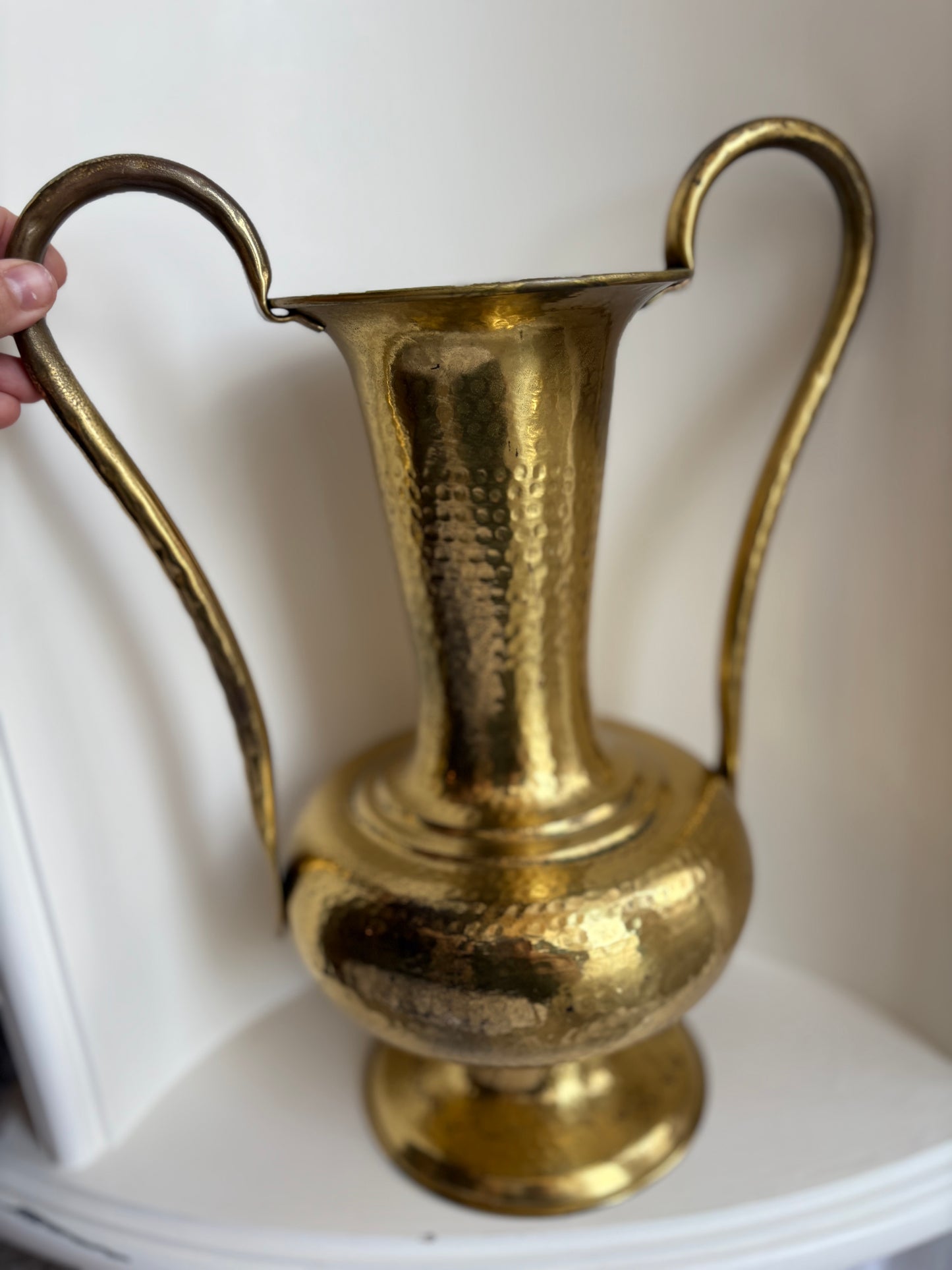 Large double handled brass vase