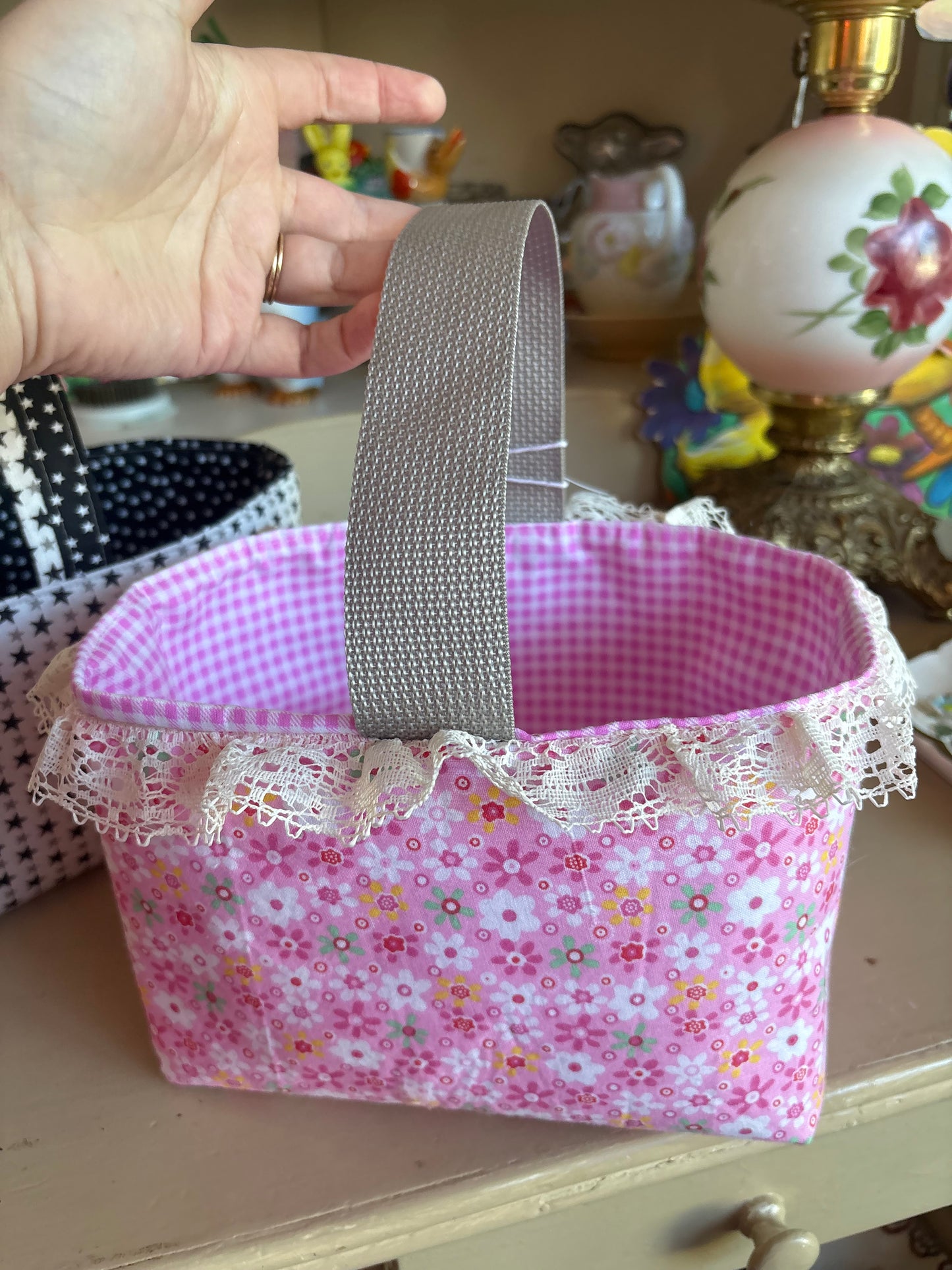 Pink Floral Easter Basket handmade By Nana