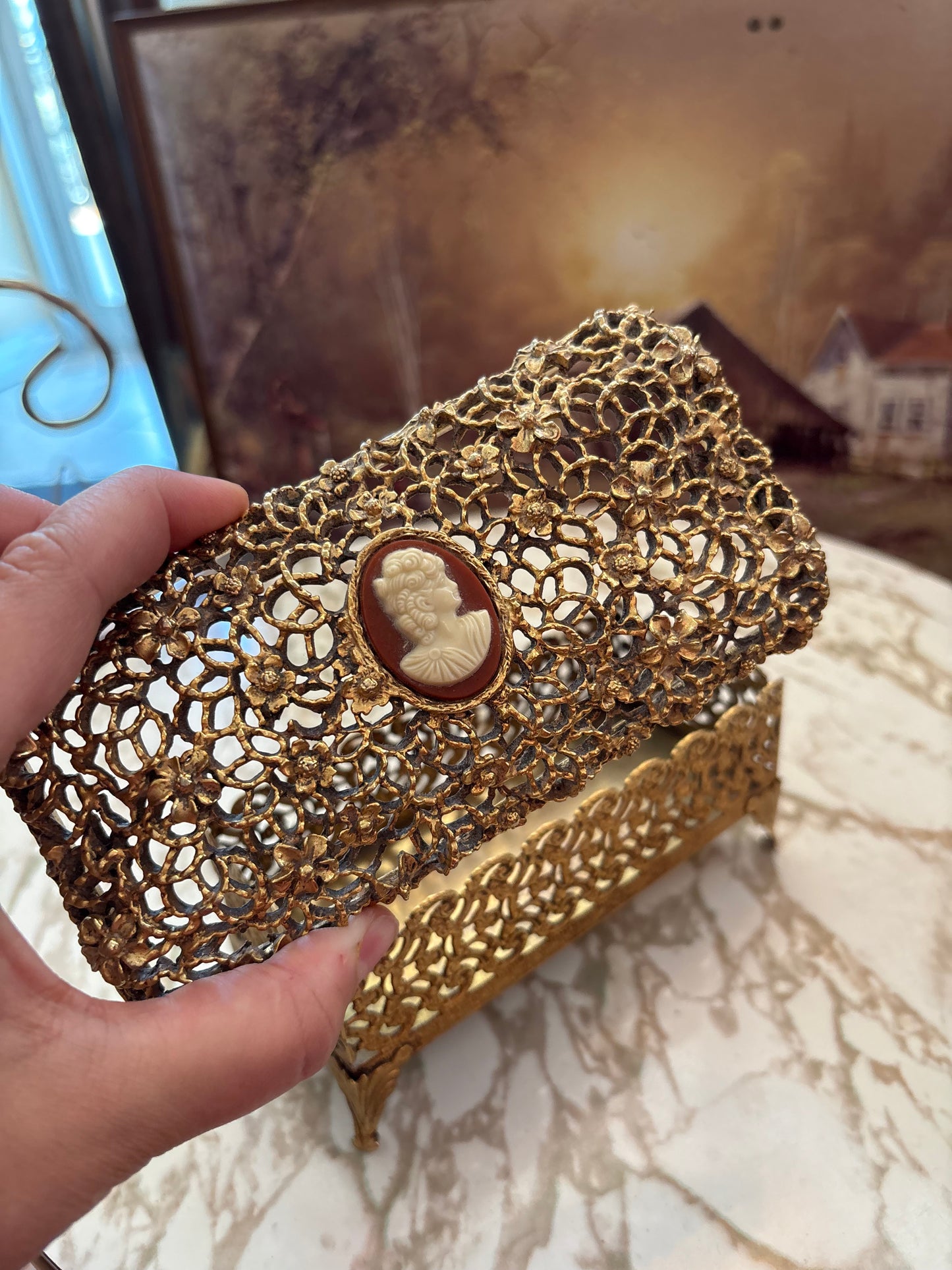 Ormolu Hollywood Regency box with cameo detail