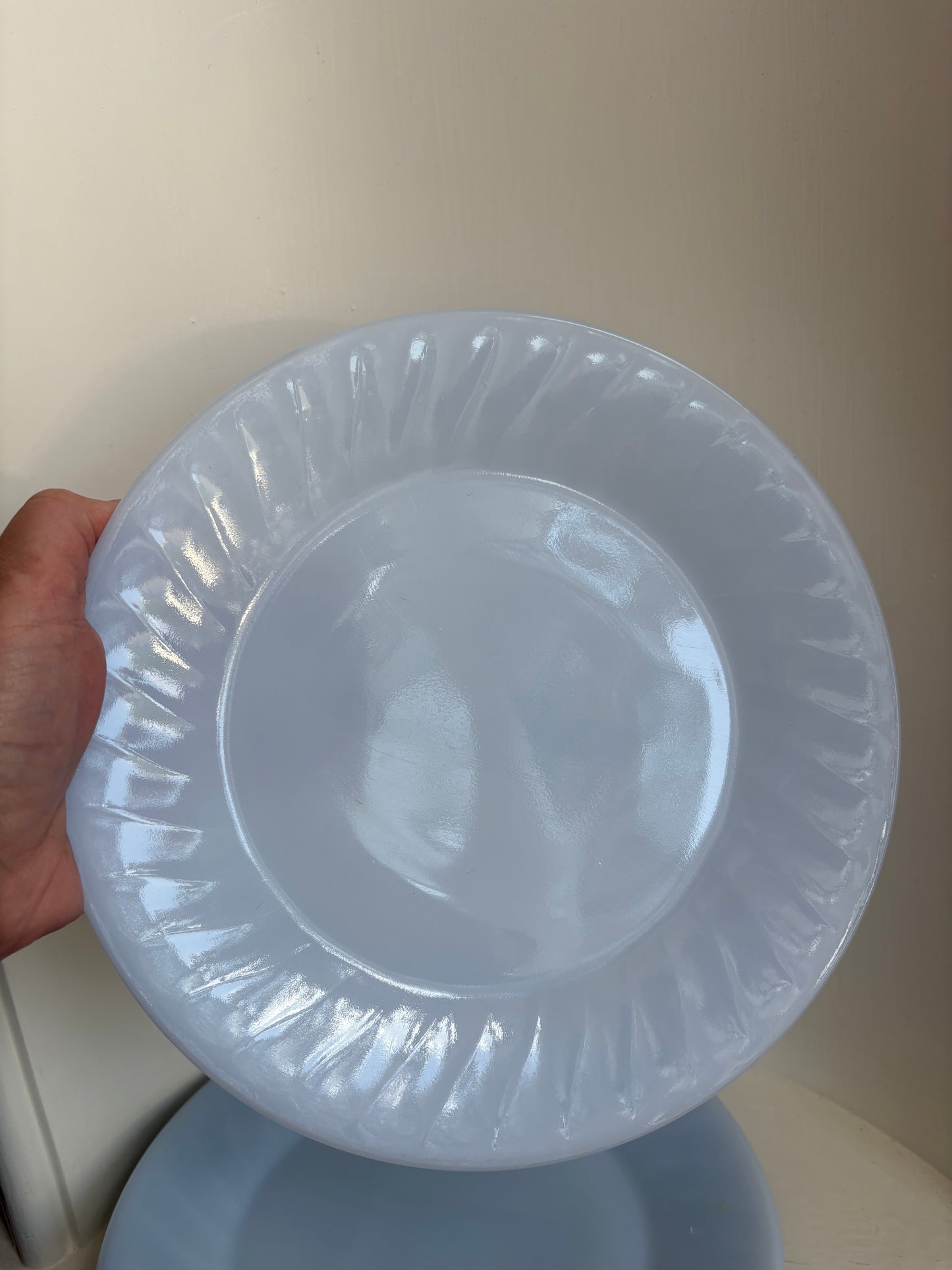 Fireking azurite blue swirl dinner plates