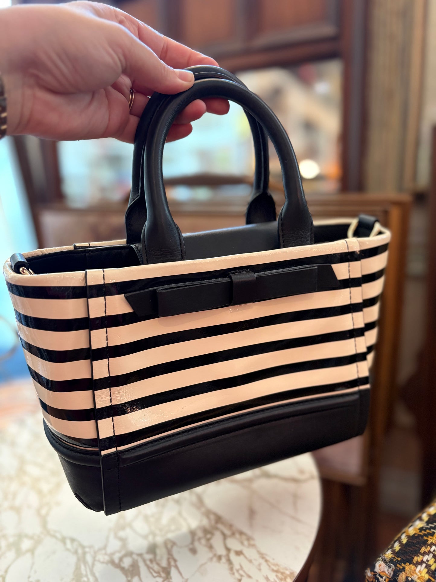 Kate Spade striped handbag with bow detail