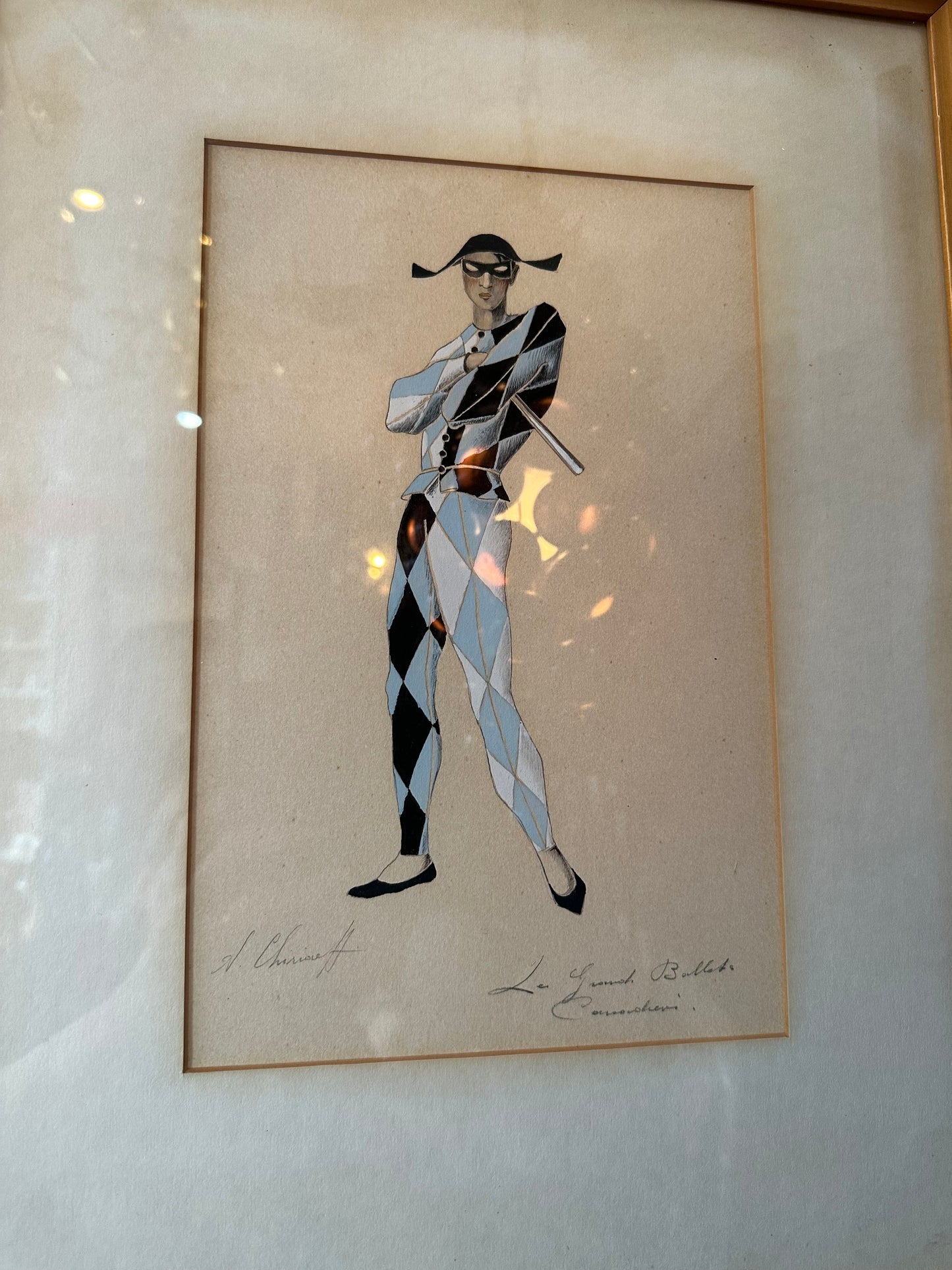 Framed & signed harlequin drawing