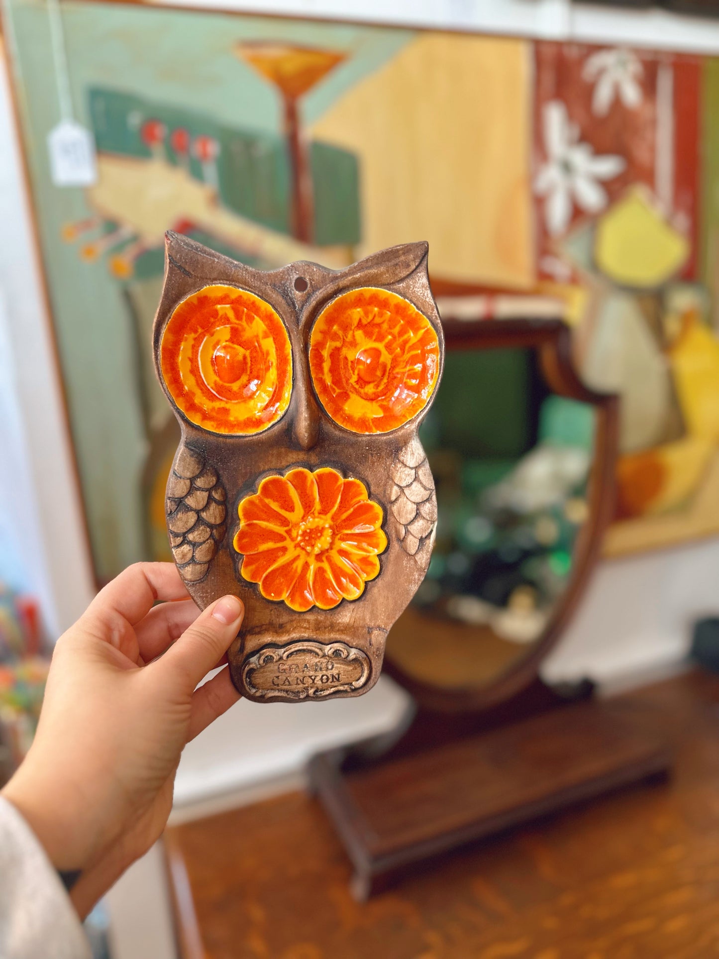 Grand Canyon ceramic hanging owl decor