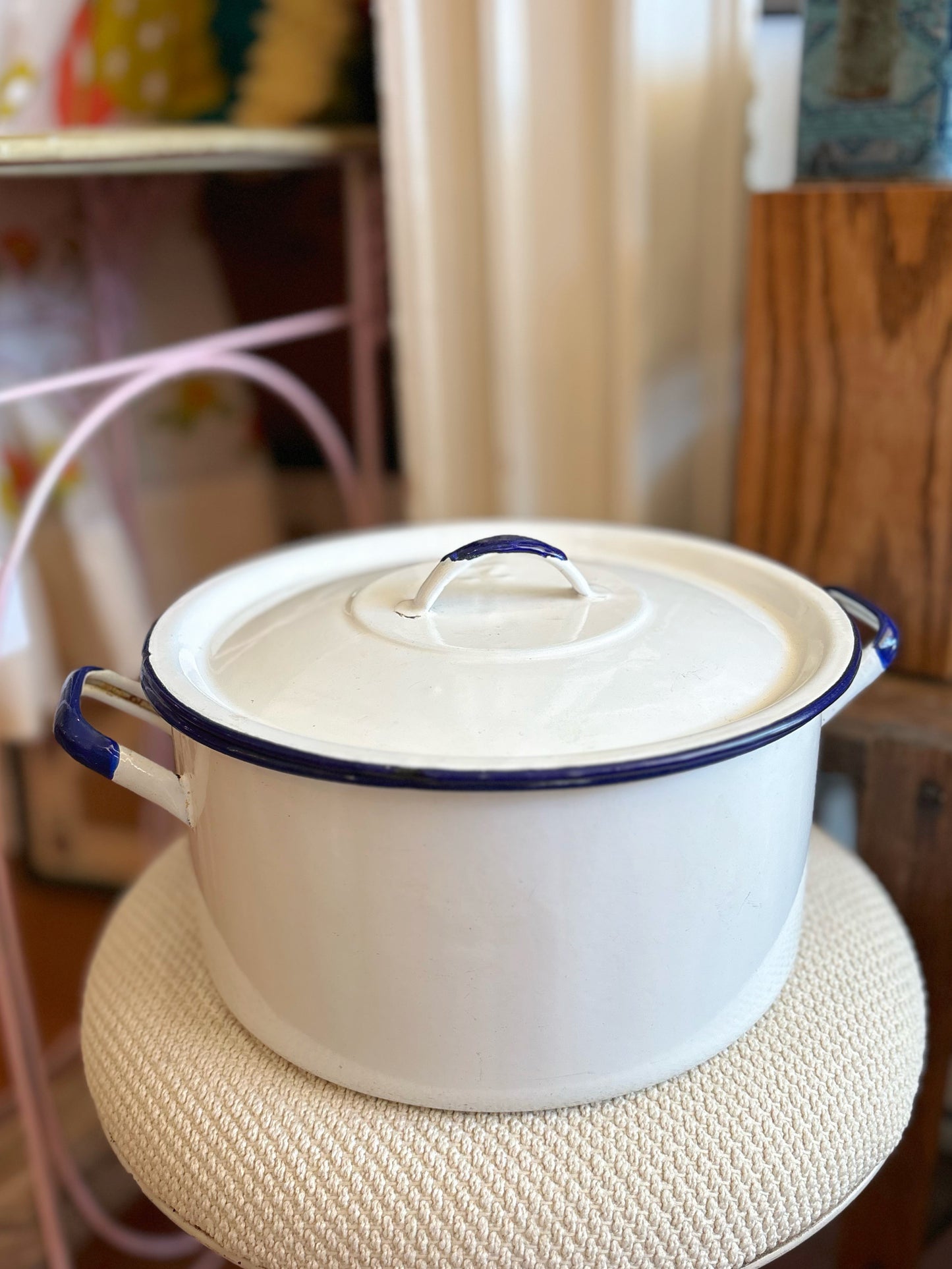Blue & White medium Enamelware Pot