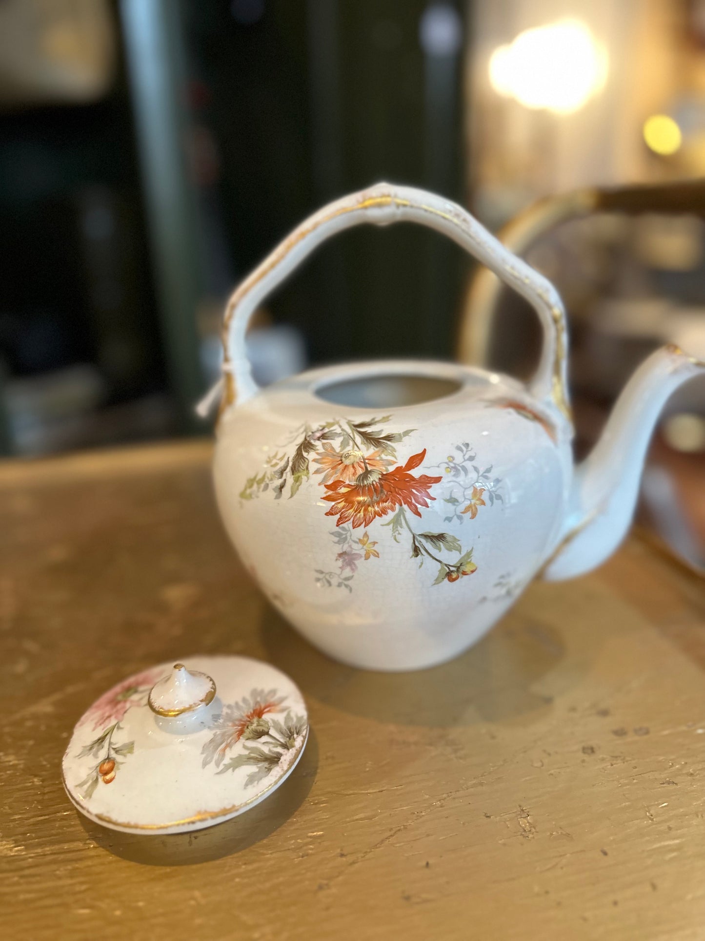 Orange florals China teapot