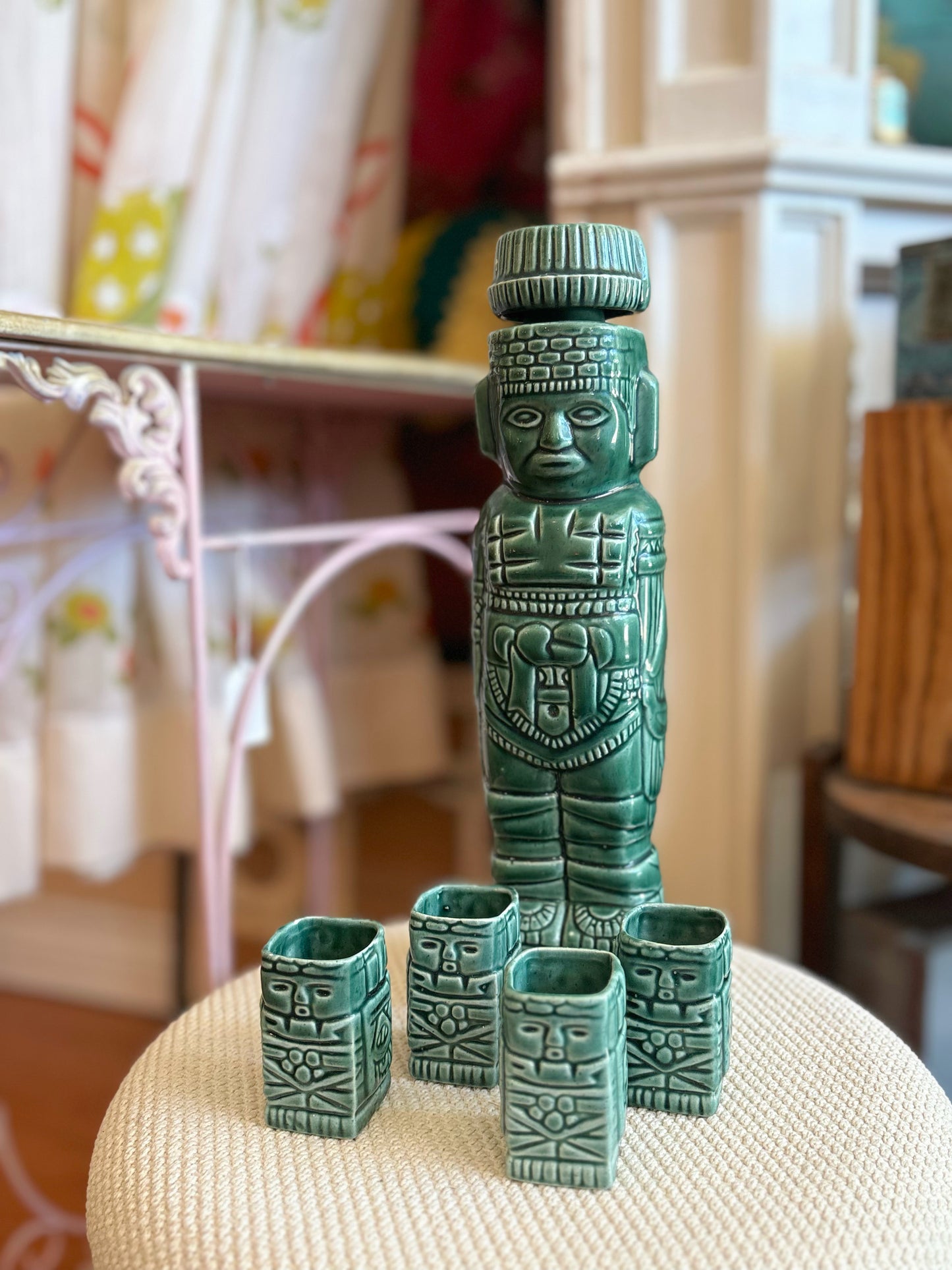 Tiki Decanter & 4 Shot Glasses