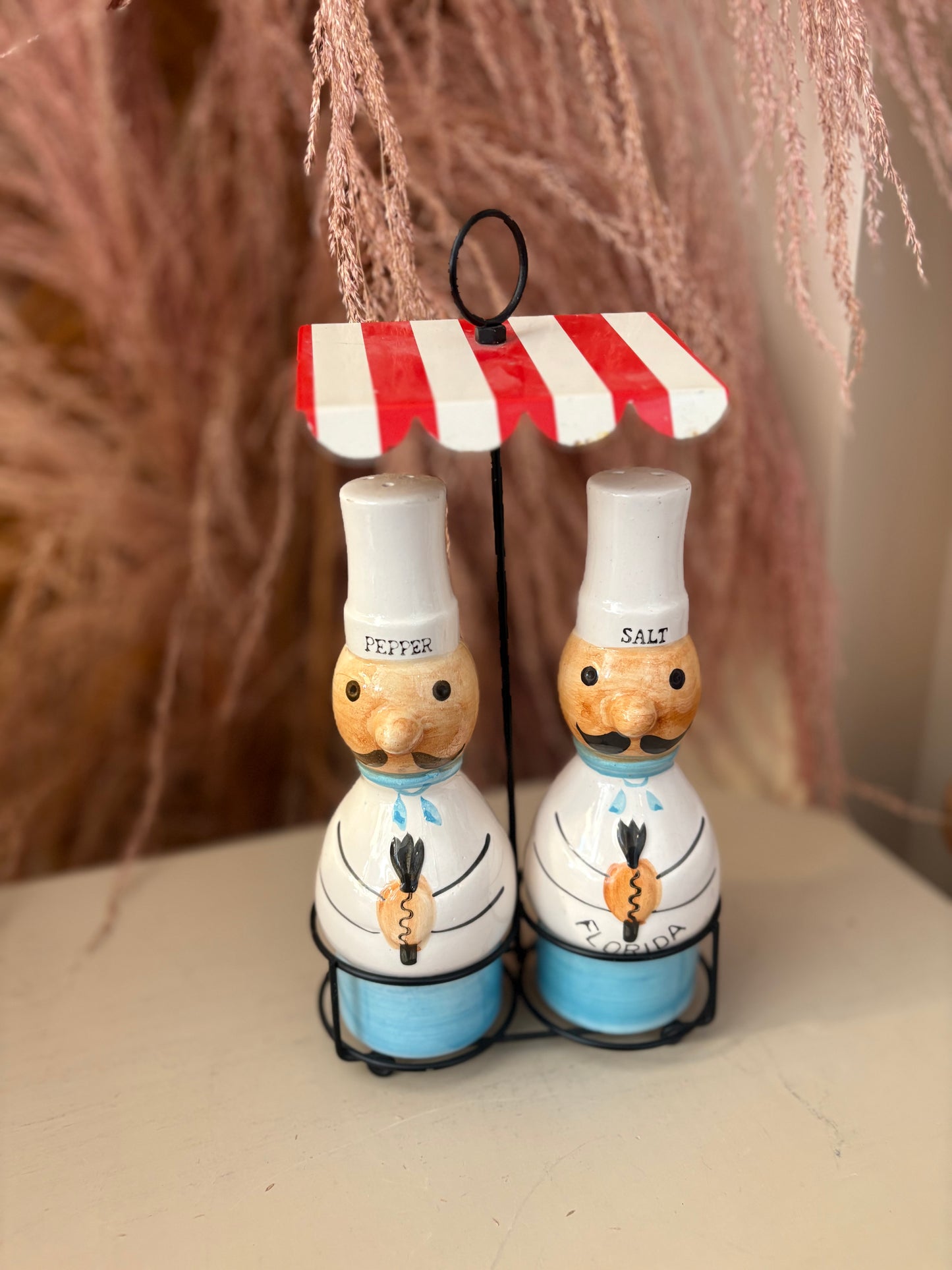 Florida Salt & Pepper Shaker set with stand - marked Japan