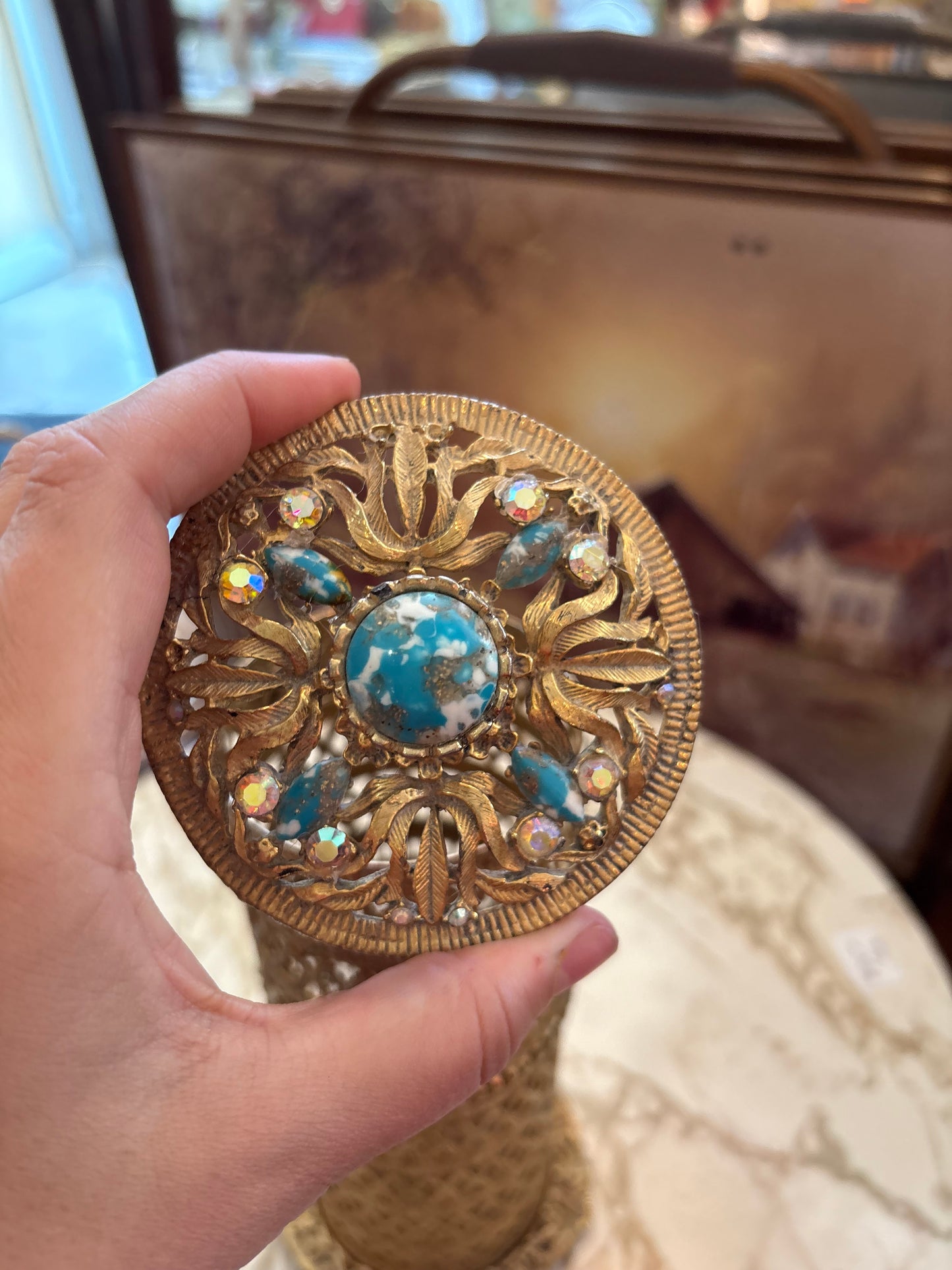 Ormolu Hollywood Regency tall round vanity trinket dish