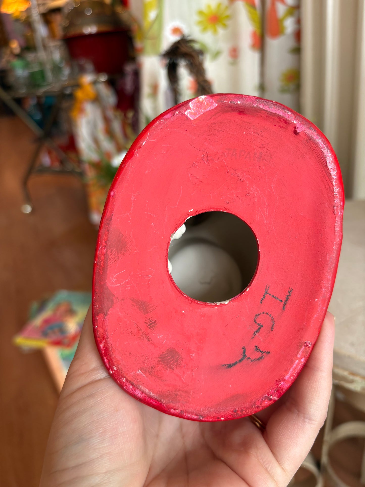 Pink Piggy chalkware candle holder